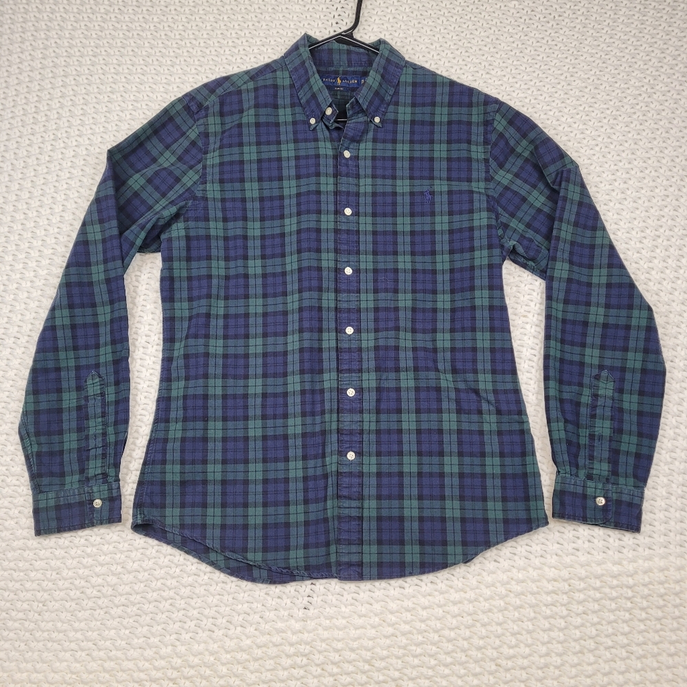 Ralph Lauren Shirt Men's Small Green/blue Cotton Slim Fit Long Sleeve Sz XL